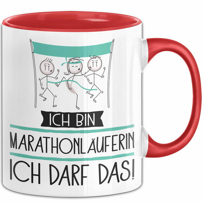 Geschenk für Marathonläuferin Tasse Lustige Geschenkidee Geburtstag Ich Bin Marathonläuferin Ich Darf Das Rot Trendation