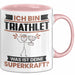 Triathlet Tasse Geschenk für Triathlet Geburtstag Lustiger Spruch Kaffee-Becher Was Ist Deine Superkraft Rosa Trendation