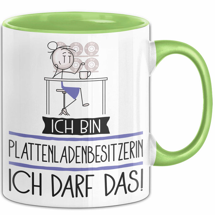 Geschenk für Plattenladenbesitzerin Tasse Lustige Geschenkidee Geburtstag Ich Bin Plattenladenbesitzerin Ich Darf Das Grün Trendation