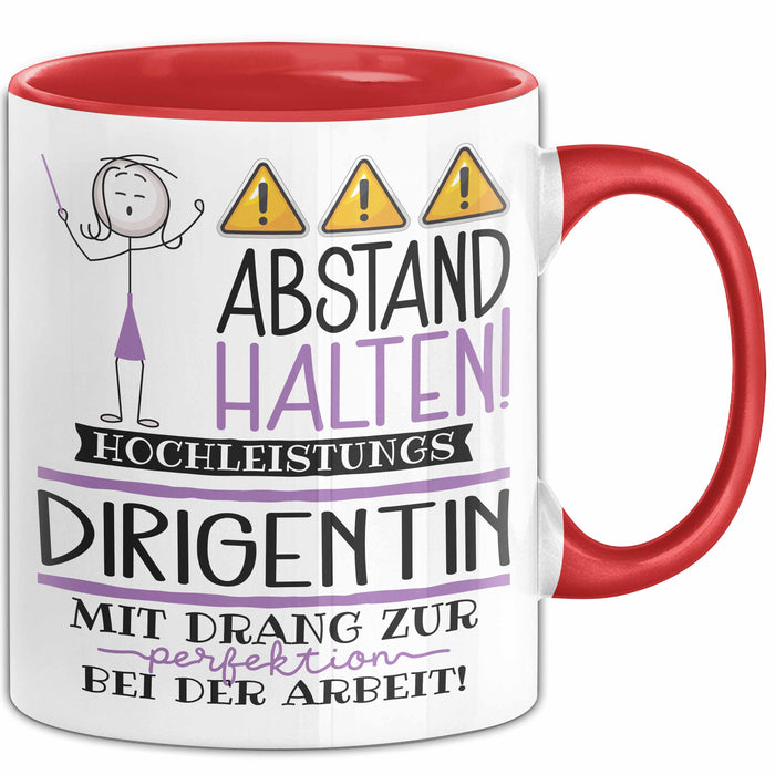 Dirigentin Tasse Geschenk Lustig Abstand Halten Hochleistungs-Dirigentin Mit Drang Zur Perfektion Bei Der Arbeit Rot Trendation