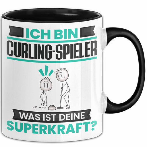 Curling-Spieler Tasse Geschenk für Curling-Spieler Geburtstag Lustiger Spruch Kaffee-Becher Was Ist Deine Superkraft Schwarz Trendation
