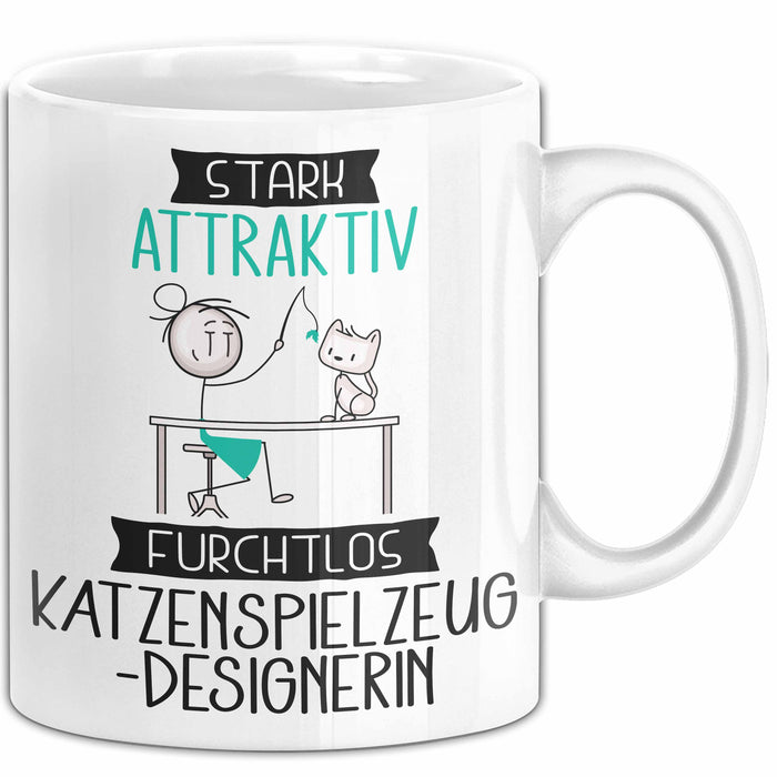 Katzenspielzeug-Designerin Tasse Geschenk Becher Stark Attraktiv Furchtlos Katzenspielzeug-Designerin Lustige Geschenkidee Weiß Trendation