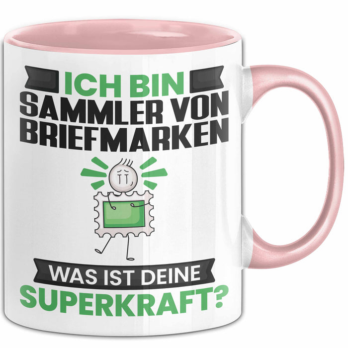 Sammler von Briefmarken Tasse Geschenk für Sammler von Briefmarken Geburtstag Lustiger Spruch Kaffee-Becher Was Ist Deine Superkraft Rosa Trendation