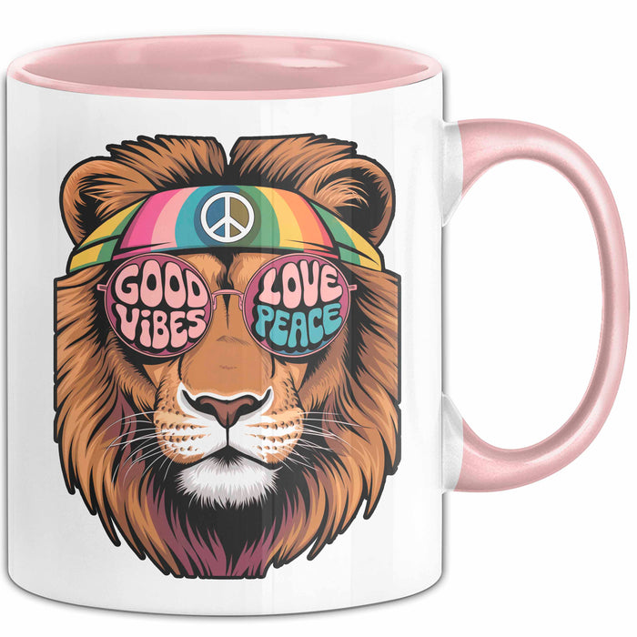 Hippie Löwe Tasse Geschenk Lustige Geschenkidee Spruch Rosa Trendation