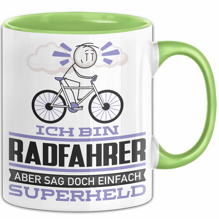 Radfahrer Geschenk Tasse Ich Bin Radfahrer Aber Sag Doch Einfach Superheld Lustige Geschenkdiee für Radfahrer Kaffee-Becher Grün Trendation