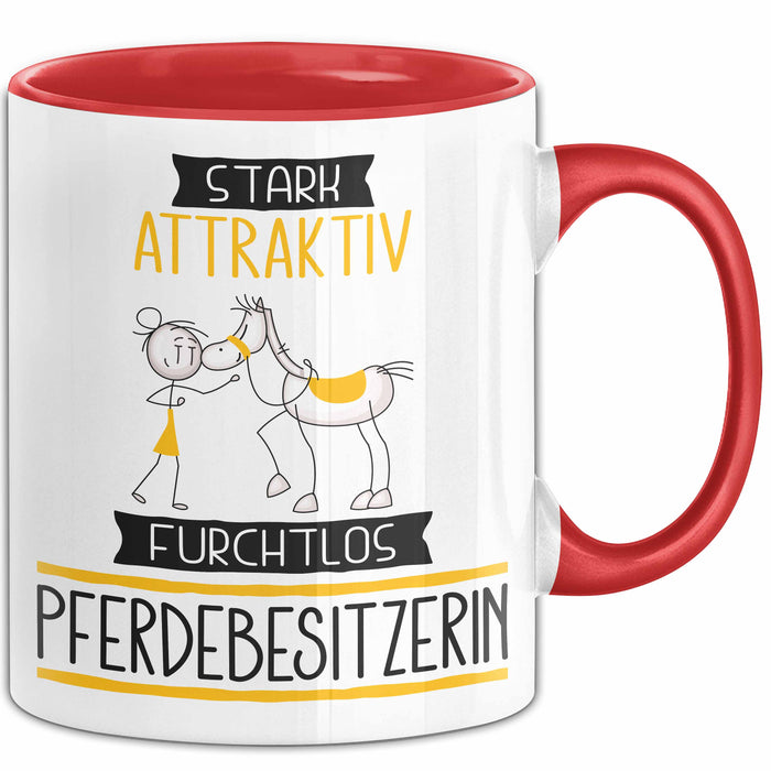 Pferdebesitzerin Tasse Geschenk Becher Stark Attraktiv Furchtlos Pferdebesitzerin Lustige Geschenkidee Rot Trendation
