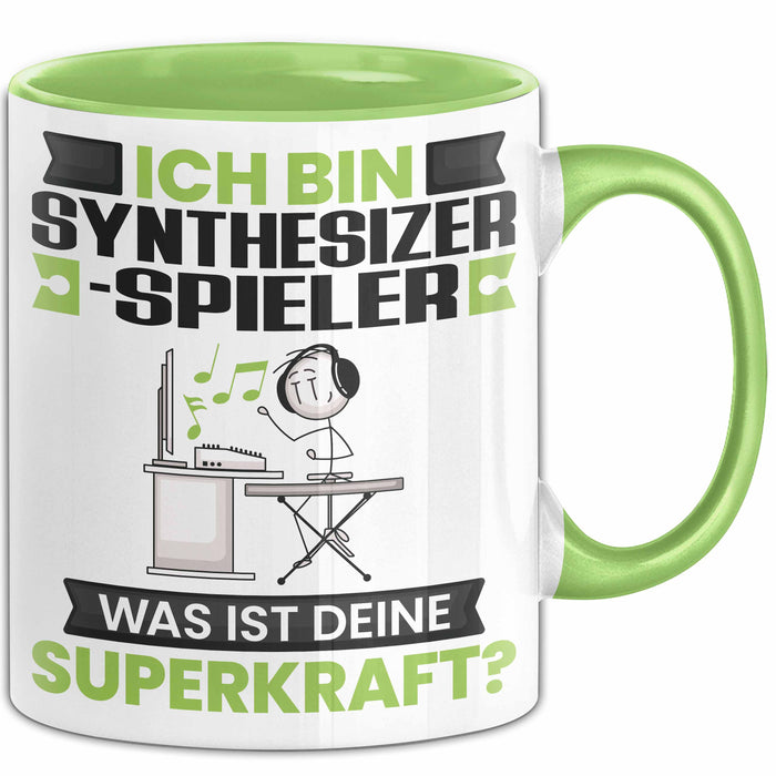 Synthesizer-Spieler Tasse Geschenk für Synthesizer-Spieler Geburtstag Lustiger Spruch Kaffee-Becher Was Ist Deine Superkraft Grün Trendation