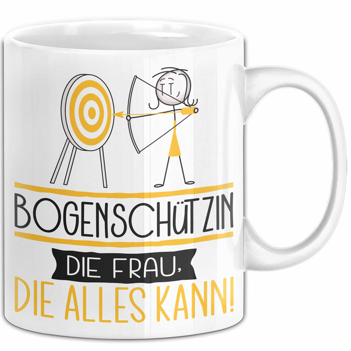 Bogenschützin Geschenk Tasse Becher Die Frau Die Allen Kann Geschenkidee für eine Bogenschützin Lustig Weiß Trendation