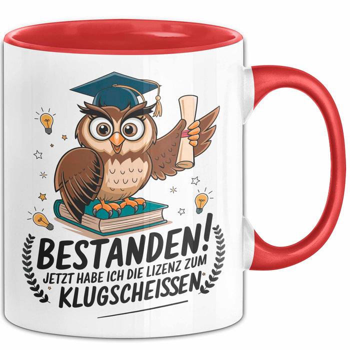 Abschluss Tasse Geschenkidee Lizenz Klugscheißen Absolvent Rot Trendation