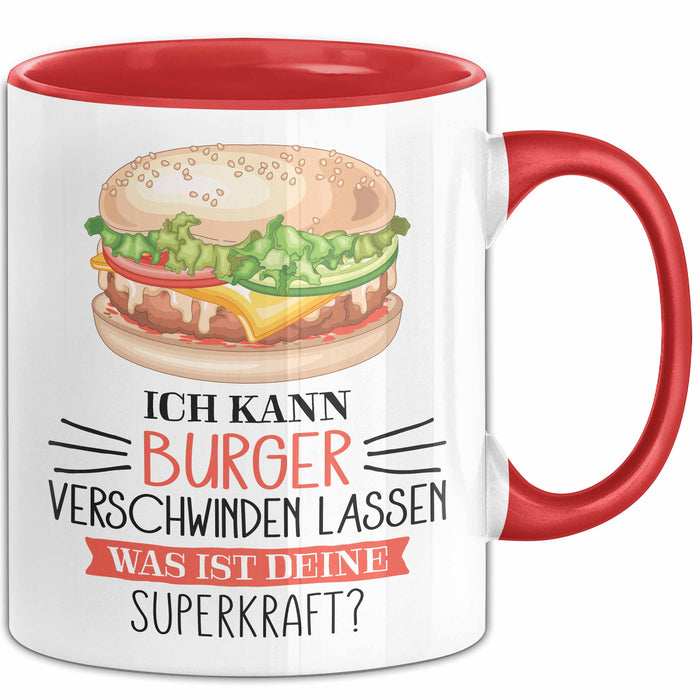 Burger-Liebhaber Tasse Geschenk Ich Kann Cheeseburger Verschwinden Lassen Was Ist Deine Superkraft Rot Trendation