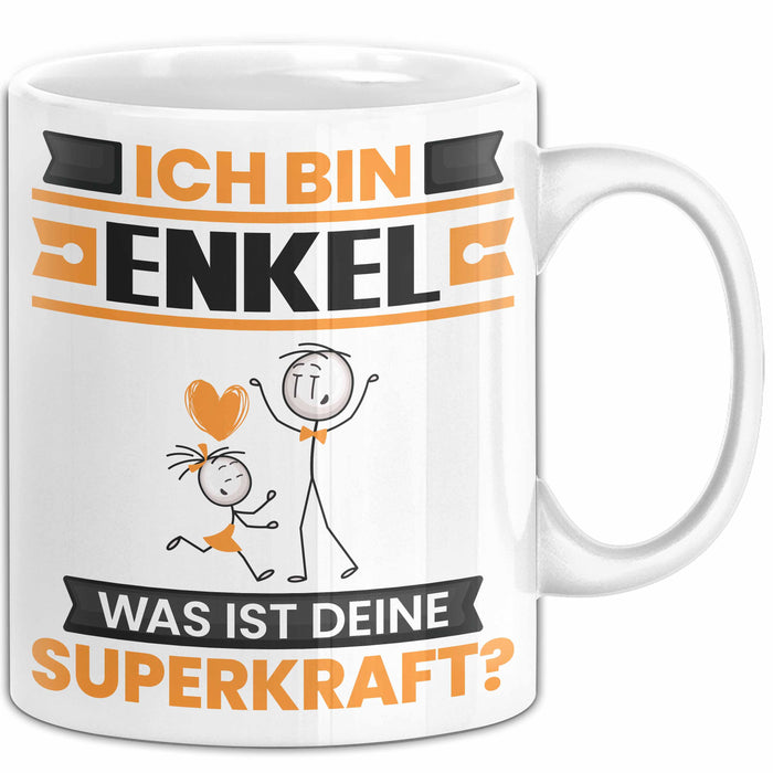 Enkel Tasse Geschenk für Enkel Geburtstag Lustiger Spruch Kaffee-Becher Was Ist Deine Superkraft Weiß Trendation