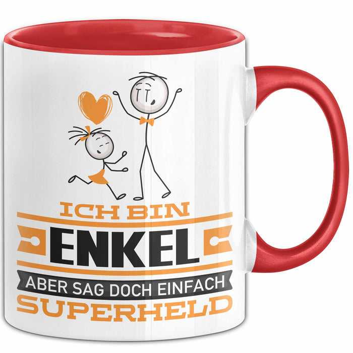 Enkel Geschenk Tasse Ich Bin Enkel Aber Sag Doch Einfach Superheld Lustige Geschenkdiee für Enkel Kaffee-Becher Rot Trendation