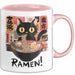 Katzen Tierliebhaber Tasse Geschenk Lustige Geschenkidee Spruch Katze Isst Ramen Nudeln Rosa Trendation