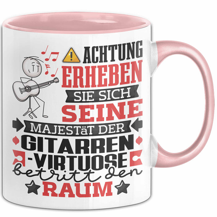 Gitarrenvirtuose Geschenk Tasse Lustiger Spruch Erheben Sie Sich Der Gitarrenvirtuose Betritt den Raum Rosa Trendation