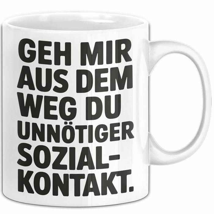 Antisozial Tasse Geschenk Unnoetiger Sozialkontakt Geschenkidee Lustig Sarkasmus Weiß Trendation