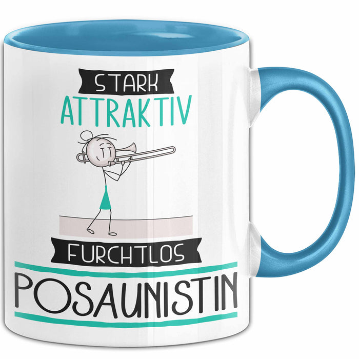 Posaunistin Tasse Geschenk Becher Stark Attraktiv Furchtlos Posaunistin Lustige Geschenkidee Blau Trendation