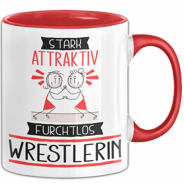 Wrestlerin Tasse Geschenk Becher Stark Attraktiv Furchtlos Wrestlerin Lustige Geschenkidee Rot Trendation