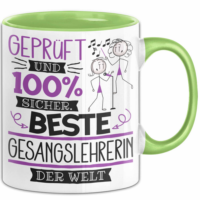 Beste Gesangslehrerin Der Welt Tasse Geschenk für Eine Gesangslehrerin Geprüft Und Sicher Geschenkidee Geburtstag Weihnachten Grün Trendation