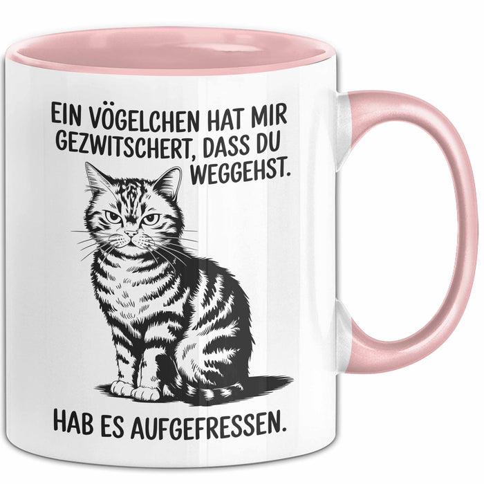 Büroarbeit Kollege Tasse Geschenk Lustige Geschenkidee Spruch Ein Vögelchen Hat Mir Gezwitschert Dass Du Weggehst Hab Es Aufgefressen Rosa Trendation