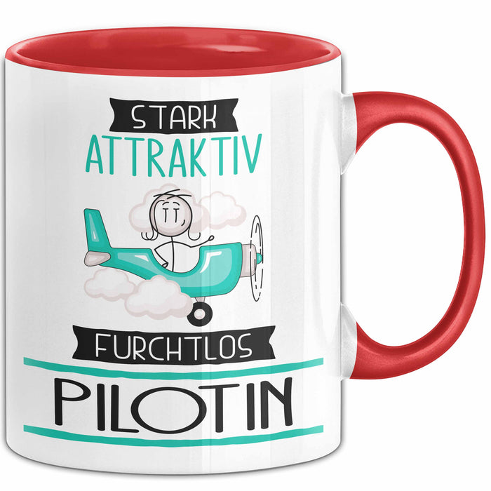 Pilotin Tasse Geschenk Becher Stark Attraktiv Furchtlos Pilotin Lustige Geschenkidee Rot Trendation