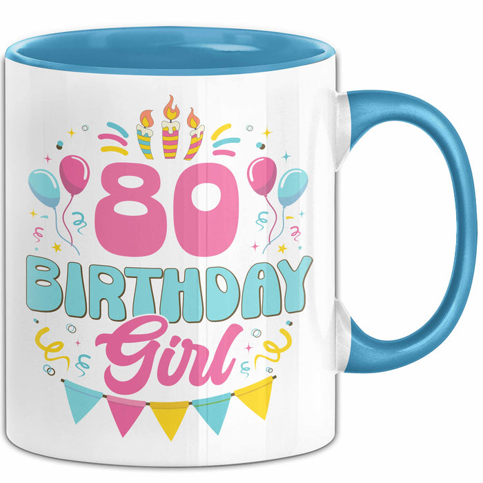 80. Geburtstag Tasse Frauen Mädchen Geschenkidee Lustig 80 Birthday Girl Lustiger Spruch Mutter Mama Oma Blau Trendation