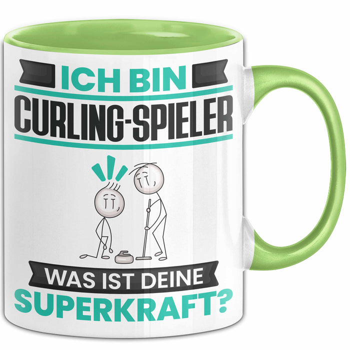 Curling-Spieler Tasse Geschenk für Curling-Spieler Geburtstag Lustiger Spruch Kaffee-Becher Was Ist Deine Superkraft Grün Trendation