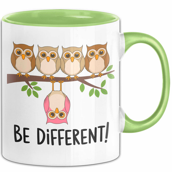 Eule Tierliebhaber Tasse Geschenk Lustige Geschenkidee Spruch Sei Anders Grün Trendation