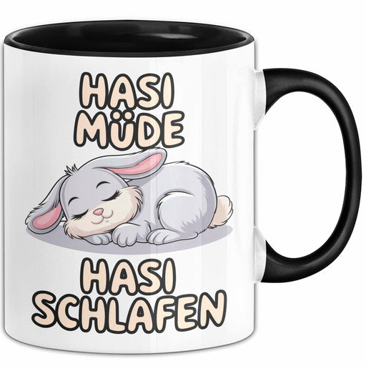 Sarkastische Kaninchen Hase Tasse Geschenk Lustige Geschenkidee Spruch Hasi Müde Hasi Schlafen Schwarz Trendation
