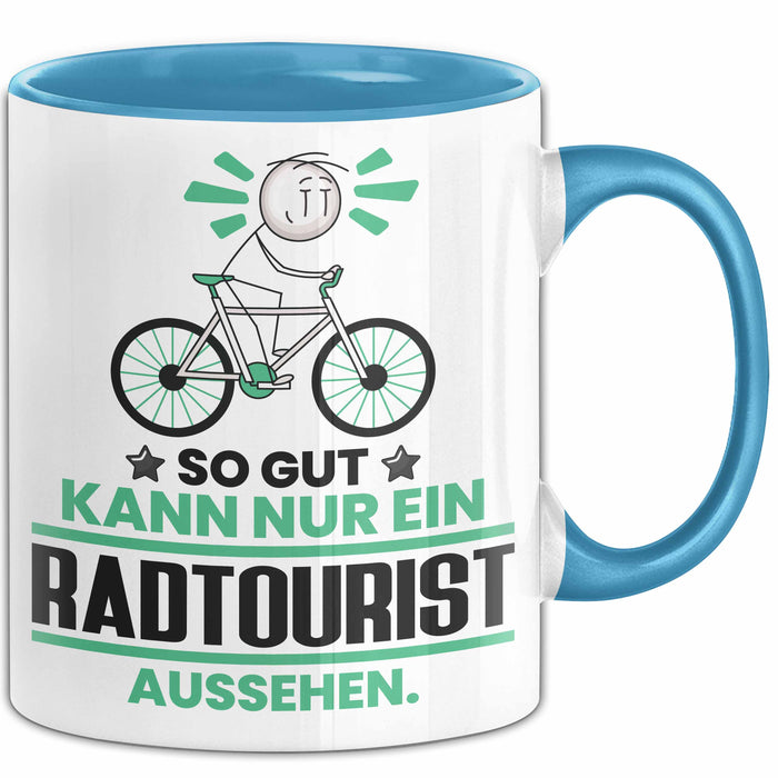 Radtourist Geschenk Tasse So Gut Kann Nur Ein Radtourist Aussehen Geschenkidee Kaffee-Becher Blau Trendation