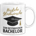 Schüler Abschluss Tasse Geschenk Lustige Geschenkidee Spruch Herzliche Glückwünsche Zum Bestandenen Bachelor Weiß Trendation