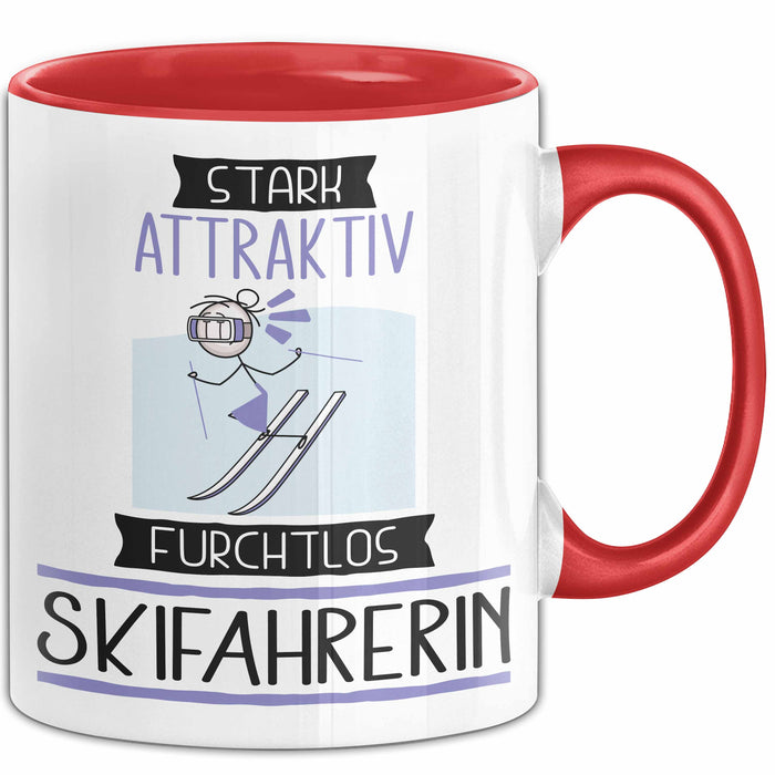 Skifahrerin Tasse Geschenk Becher Stark Attraktiv Furchtlos Skifahrerin Lustige Geschenkidee Rot Trendation