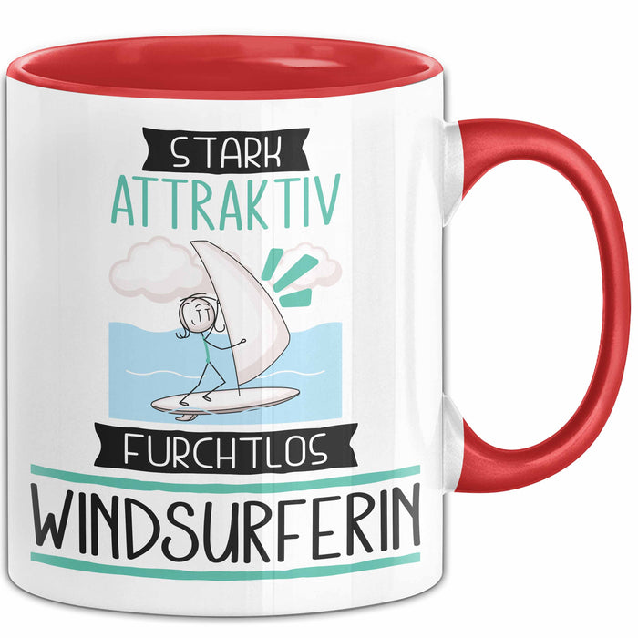 Windsurferin Tasse Geschenk Becher Stark Attraktiv Furchtlos Windsurferin Lustige Geschenkidee Rot Trendation