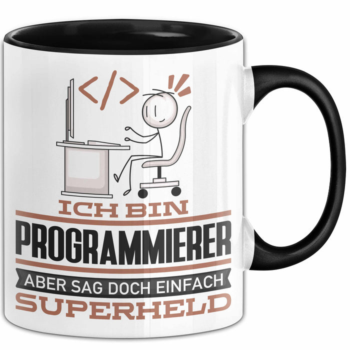 Programmierer Geschenk Tasse Ich Bin Programmierer Aber Sag Doch Einfach Superheld Lustige Geschenkdiee für Programmierer Kaffee-Becher Schwarz Trendation