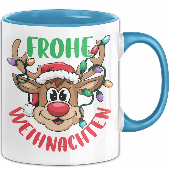 Weihnachten Tasse Geschenk Frohe Weihnachten Rentier Geschenkidee Weihnachtszeit Kaffee-Becher Blau Trendation