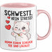 Schwester Tasse Geschenk Schwesti Kein Stress Schluck Tee Geschenkidee Rosa Trendation