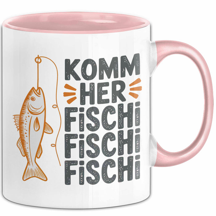 Angelliebhaber Fischer Tasse Geschenk Lustige Geschenkidee Spruch Komm Her Fischi Fischi Fischi Rosa Trendation