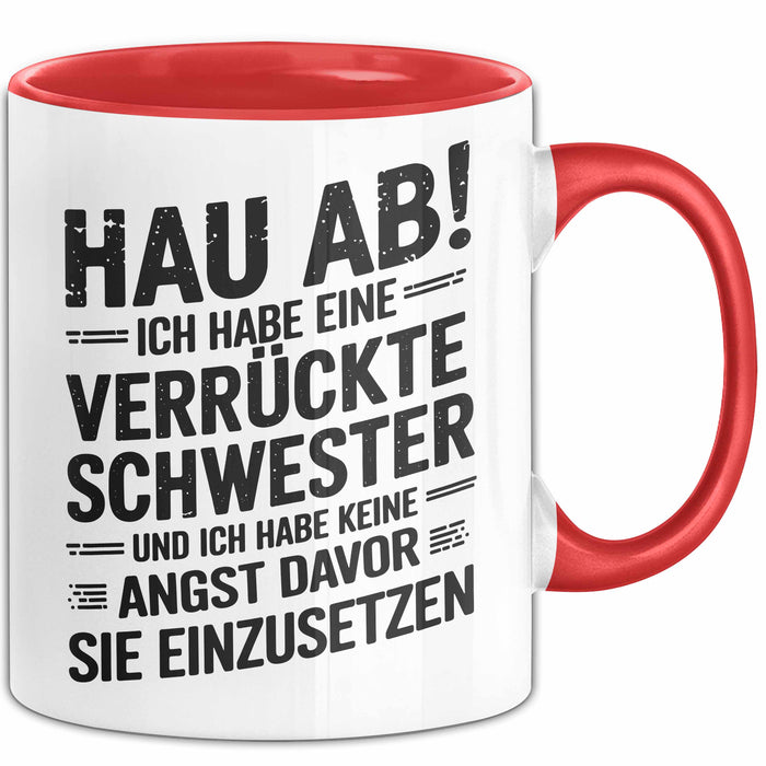 Big Sister Ältere Geschwister Schwestern Tasse Becher Geschenk Lustige Geschenkidee Spruch Ich Habe Eine Verrückte Schwester Rot Trendation
