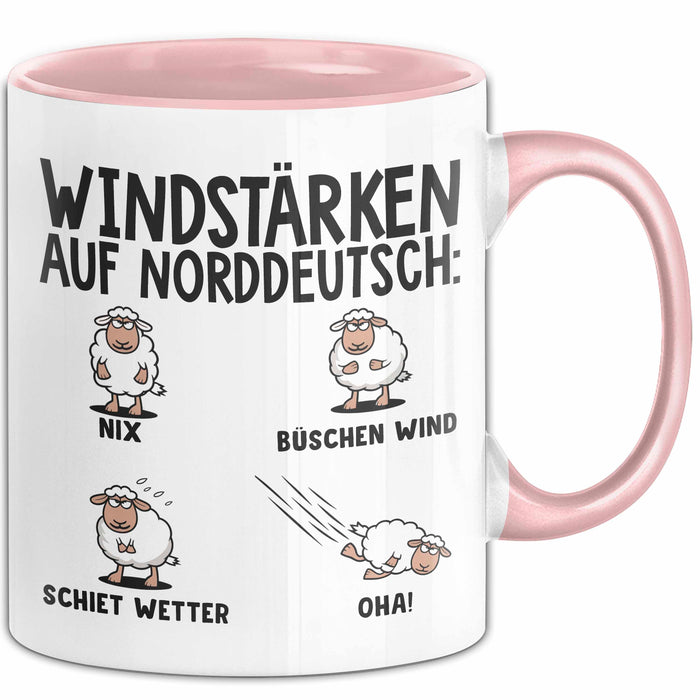 Schaf Tier Bauer Norddeutschland Tasse Becher Geschenk Lustige Geschenkidee Spruch Windstärken Auf Norddeutsch Rosa Trendation