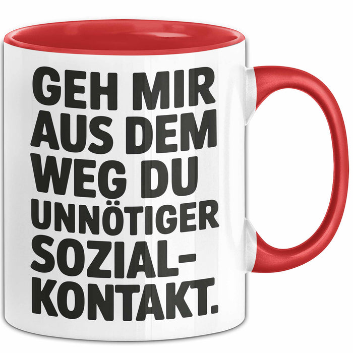 Antisozial Tasse Geschenk Unnoetiger Sozialkontakt Geschenkidee Lustig Sarkasmus Rot Trendation