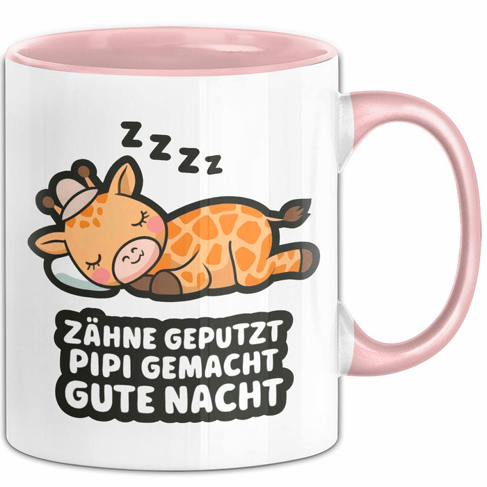 Schlafende Giraffe Tasse Geschenk Lustige Geschenkidee Spruch Zähne Geputzt Pipi Gemacht Gute Nacht Rosa Trendation