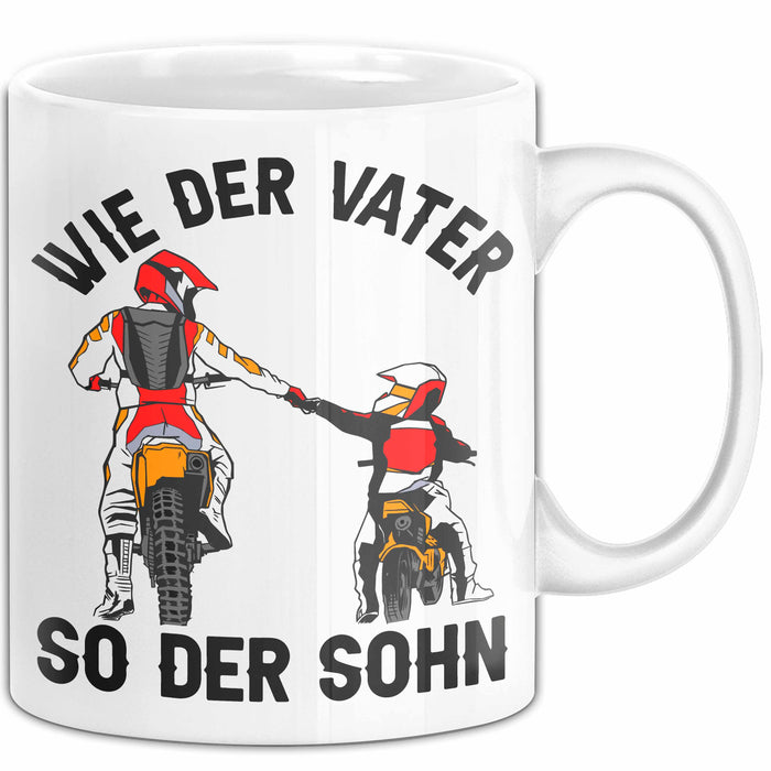 Vater Sohn Tasse Geschenk Lustige Geschenkidee Spruch Dirt-Bike Biker Weiß Trendation