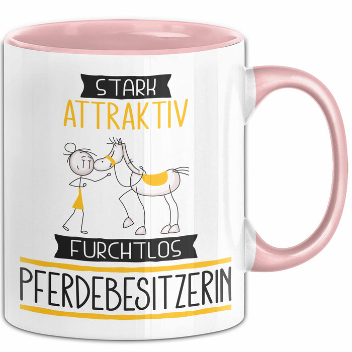 Pferdebesitzerin Tasse Geschenk Becher Stark Attraktiv Furchtlos Pferdebesitzerin Lustige Geschenkidee Rosa Trendation