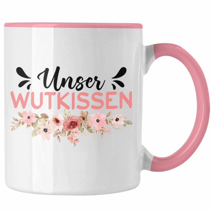 Wutkissen Tasse Geschenk Lustiger Spruch Wut-Kissen Rosa Trendation