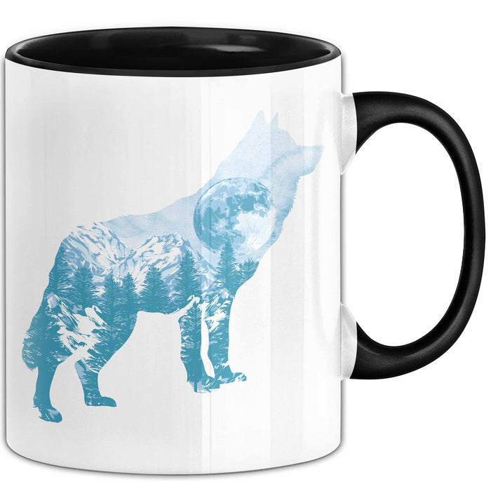Wolf Tasse Geschenk Silhouette Landschaft Mond Geschenkidee Schwarz Trendation