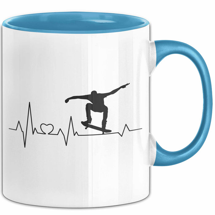 Skateboarder Geschenk Tasse Herzschlag Geschenkidee Jungs Skater Blau Trendation
