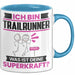 Trailrunner Tasse Geschenk für Trailrunner Geburtstag Lustiger Spruch Kaffee-Becher Was Ist Deine Superkraft Blau Trendation