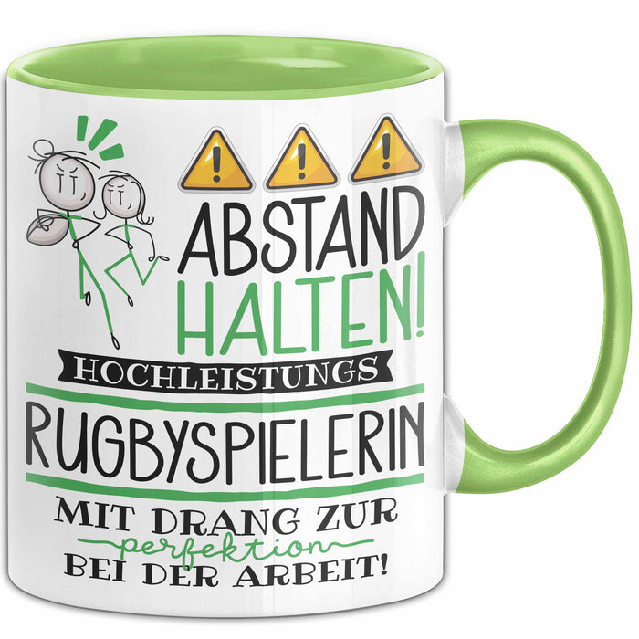 Rugbyspielerin Tasse Geschenk Lustig Abstand Halten Hochleistungs-Rugbyspielerin Mit Drang Zur Perfektion Bei Der Arbeit Grün Trendation