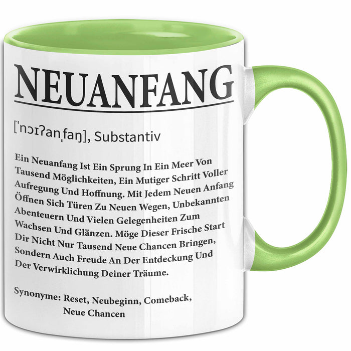 Büroarbeit Kollege Tasse Geschenk Lustige Geschenkidee Spruch Neuanfang Definition Grün Trendation