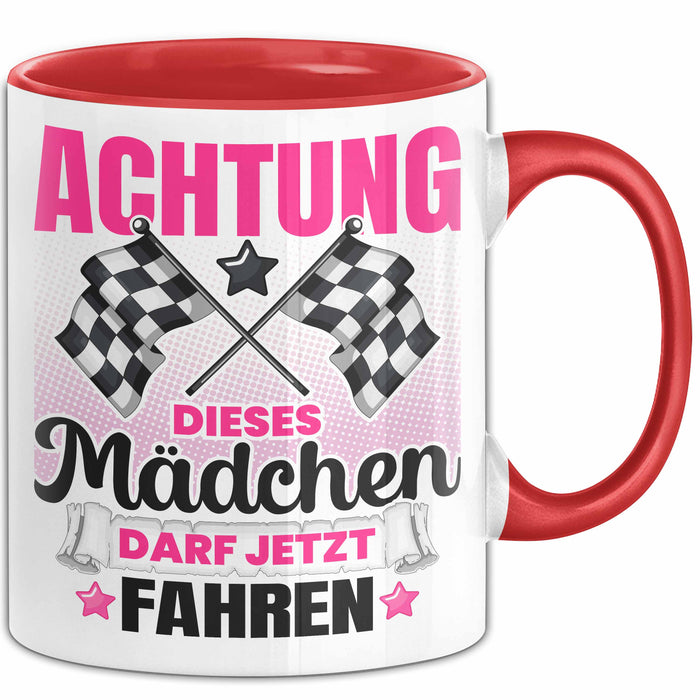 Führerschein Bestanden Geschenk Tasse Bestandener Führerschein Achtung Dieses Mädchen Darf Jetzt Fahren Fahrschule Kaffee-Becher Rot Trendation