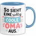 Oma Großmutter Tasse Becher Geschenk Lustige Geschenkidee Spruch So Sieht Eine Richtig Coole Oma Aus Blau Trendation